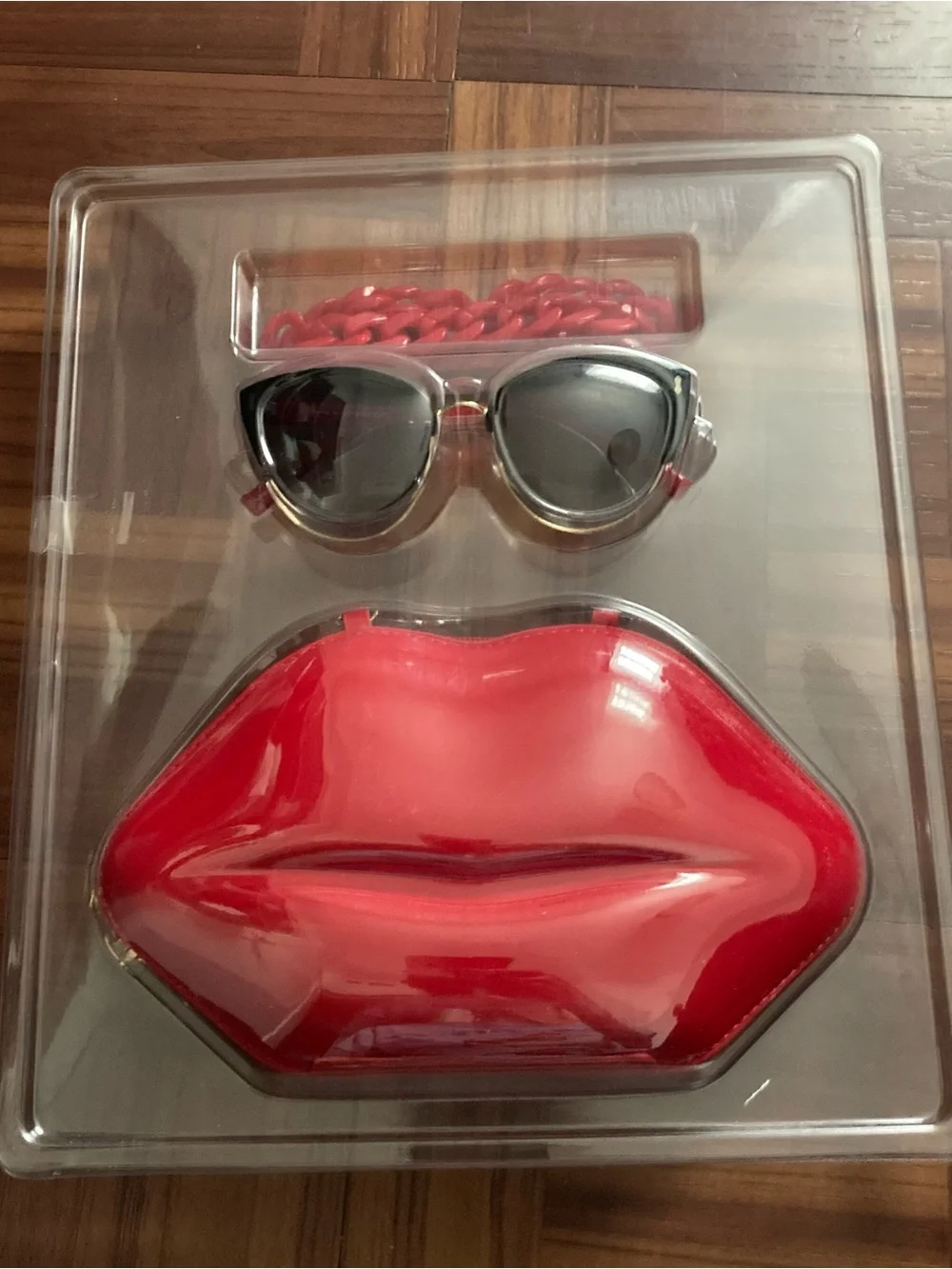 Betsey Johnson Sunglasses, Red Lips Purse / Case & Chain Set